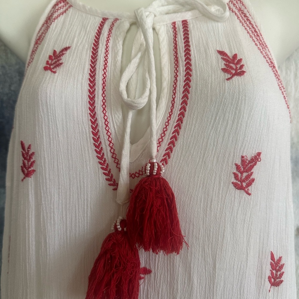 Band of Gypsies Saks White Maxi Dress with Red Embroidery SMALL - Picture 2 of 3